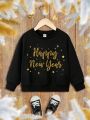 SHEIN Boys' Casual Long Sleeve Round Neck Sweatshirt With 2024 New Year Print, Suitable For Autumn And Winter