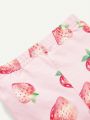 Cozy Cub Baby Girl 2pcs/Set Strawberry Pattern Round Neck Short Sleeve Top And Cuffed Long Pants Homewear