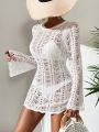 SHEIN Swim BohoFeel Hollow Out Drawstring Side Cover Up Dress Without Bikini Set