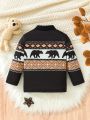 SHEIN Baby Boys' Geometric Animal Print Shawl Collar Pullover