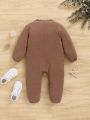 SHEIN Baby Boy Solid Color Round Neck Half-Zip Long Sleeve Jumpsuit With Pants