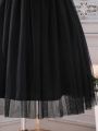 SHEIN Kids CHARMNG Girls Contrast Sequin Bow Front Mesh Hem Dress