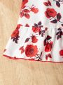 SHEIN Kids Y2Kool Girls' Floral Printed Patchwork Ruffle Sleeve Dress, Summer