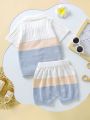Infant Polo-Neck Knitted Sweater And Shorts Outfit Set