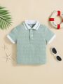 SHEIN Baby Boy'S Sporty & Casual Color Block Short Sleeve Polo Shirt With Decorative Details