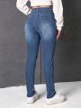 Women's Button Front Distressed Jeans