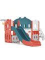 Merax Kids Slide Playset Structure, Freestanding Castle Climber with Slide and Basketball Hoop, Toy Storage Organizer for Toddlers, Kids Climbers Playhouse for Indoor Outdoor Playground Activity