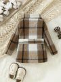 Baby Girls' Casual Belted Woolen Coat For Autumn And Winter