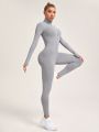 Zipper Front Long Sleeve Compression Jumpsuit For Fitness