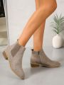 Women's Autumn & Winter Fashionable Vintage Velvet Chunky Heel Pointed Toe Booties With Side Zipper