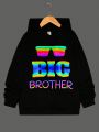 SHEIN Tween Boys' Casual Street Style Loose Knit Hoodie With Colorful Letter Print