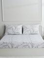 3pcs Lightweight Superfine Fiber Down Bedding Set, White Printed Pattern - 1 Comforter Cover & 2 Pillowcases