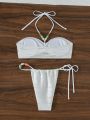 SHEIN Swim Basics Ladies' Simple Solid Color Split Bikini Swimsuit