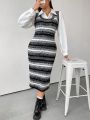 Plus Striped Pattern Sweater Dress Without Blouse