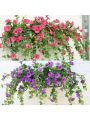 Artificial Flowers 2 Pcs Set, Vines Simulation Morning Glory Hanging Fake Green Plant for Home Garden Fence Stairway Outdoor Wedding Hanging Baskets Decor Yellow