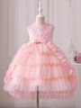 Young Girls' Pink Butterfly Princess Party Dress With Train
