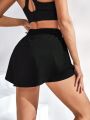 SHEIN Daily&Casual Elastic Waist Side-Stripe Sports Skirt Shorts With Pockets