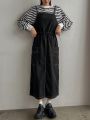 FRIFUL Ladies' Drawstring Waist & Suspenders Design Maxi Dress