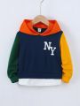 SHEIN Kids EVRYDAY Boys' Letter Printed Hoodie With Color Block