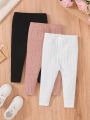 SHEIN Baby Girl 3pcs Cable Knit Knot Front Pants
