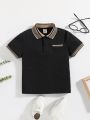 SHEIN Kids EVRYDAY Boys' Casual And Comfortable Contrast Color Polo Shirt With Ribbed Collar