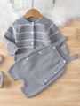 Baby Boys' Striped Cardigan Sweater And Sweater Shorts With Suspenders Set