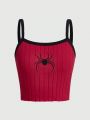 SHEIN Female Teen Spider Embroidered Contrast Trimmed Camisole