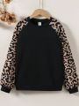 Tween Girl Leopard Print Raglan Sleeve Sweatshirt
