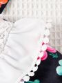 Baby Girl Floral Print Ruffle Trim Bodysuit & Headband