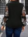 SHEIN Essnce Plus Size Mesh Panel Floral Print Shirt