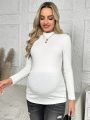 SHEIN Maternity White Textured Stand Collar Long Sleeve T-shirt