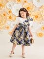 SHEIN Young Girl's Gorgeous Puff Sleeve Floral Jacquard Patchwork Dress