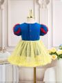 SHEIN Baby Girls' Colorblock Tulle Princess Dress With Mesh, Special Occasion Clothing