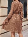 SHEIN Clasi Women's Star Pattern Ruffle Neckline Lace-up Dress