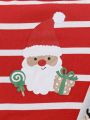 SHEIN Infant Girls' Christmas Patterned Striped Long Sleeve Homewear Set, 4pcs/set