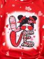 SHEIN Kids EVRYDAY Girls' Casual Comfortable Romantic Heart Print T-Shirt