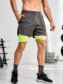Men's Color Block Drawstring Waist Sport Shorts, 2 In 1 Style