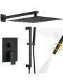 BESy Matte Black Shower System with Adjustable Angle Slide Bar, 12 Inch Rain Shower Head and Wand Wall Mounted, Rainfall Shower Faucet Fixture Combo Set, 2 in 1 Handheld Showerhead for Bathroom