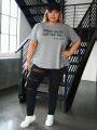 SHEIN CURVE+ Women'S Plus Size Letter Print Round Neck Short Sleeve T-Shirt