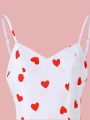 Teen Girls' Heart Printed Mesh Splice Cami Dress