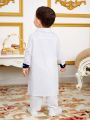 SHEIN Baby Boys' Loose Fit Long Robe With Three-Color Collar And Long Sleeves