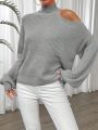 SHEIN Essnce Women's Chunky High Neck Asymmetric Collar Solid Color Sweater