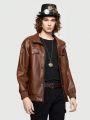 ROMWE Street Life Men's Flip Pocket Zipper Up Pu Leather Jacket