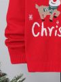SHEIN Tween Boy Christmas Tree & Slogan Pattern Turtleneck Drop Shoulder Sweater