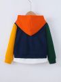 SHEIN Kids EVRYDAY Boys' Letter Printed Hoodie With Color Block