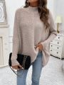 SHEIN Essnce Women's Solid Color Half Turtleneck Batwing Sleeve Asymmetric Hem Sweater