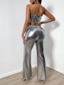SHEIN SXY Ladies' Metallic Fabric Strapless Top And Pants Set