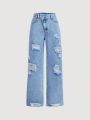 SHEIN Juniors' Casual Ripped Jeans For Women