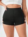 Ladies' Plus Size Cross Strappy Hollow Out Athletic Shorts