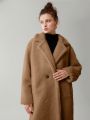 Anewsta Solid Color Furry Double-breasted Coat With Lapel Collar
